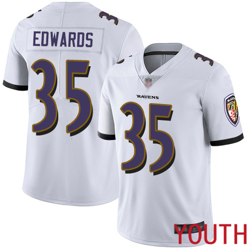Baltimore Ravens Limited White Youth Gus Edwards Road Jersey NFL Football #35 Vapor Untouchable->nfl t-shirts->Sports Accessory
